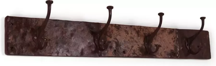 WDMT Metalen wandkapstok met 4 haken 70 x 2 5 x 10 cm kapstok van gerecycled metaal Zwart -grijs roestkleur
