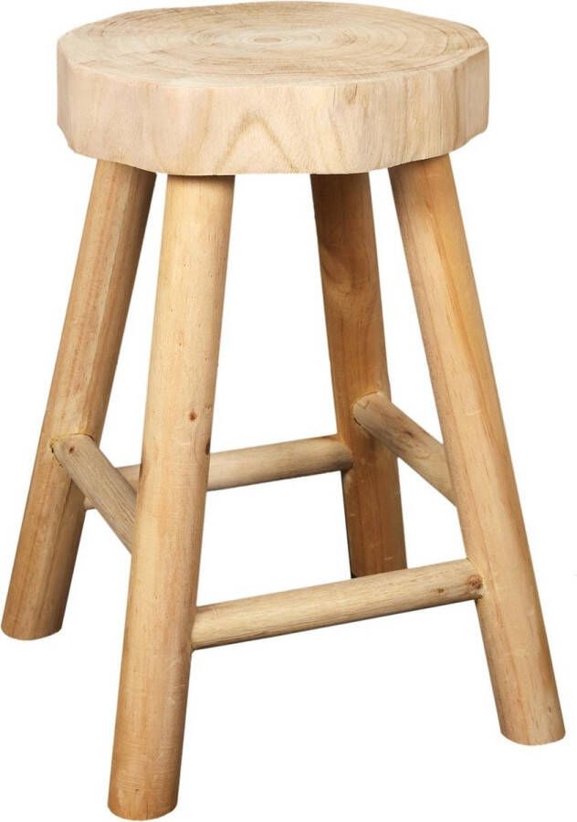 WDMT Teak houten kruk van ™ Ø 30 x 42 cm Handgemaakt Vervaardigd uit teakhout Robuuste