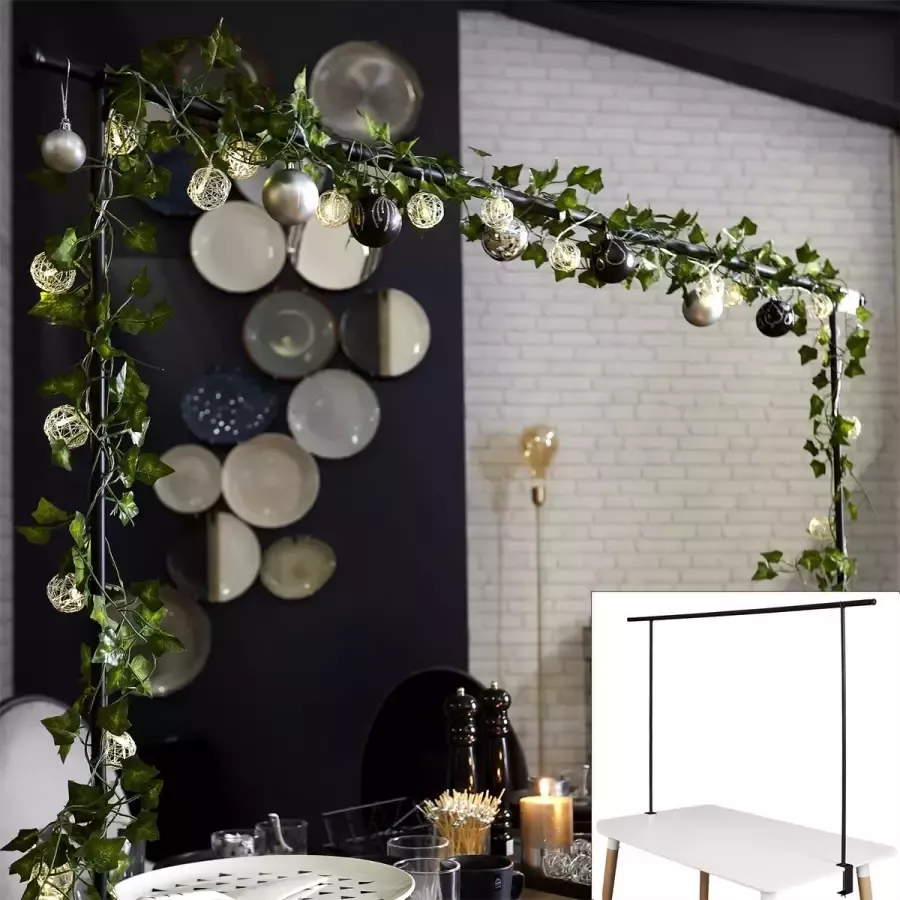 WDMT Verstelbare Tafelklem 137–250 cm – Roestvrij Decoratieframe – Tafelrek Tafeldecoratie Stang voor Feest Bruiloft Diner of Seizoensdecoratie – Binnen & Buiten Gebruik – Mat Zwart