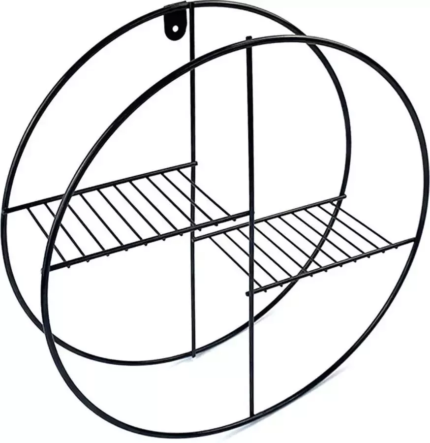 WDMT Wandrek rond van ™ ø 35 x 10 cm Metalen ronde wand decoratie Rond Industriële wandrekken van metaal Eenvoudig te bevestigen Zwart