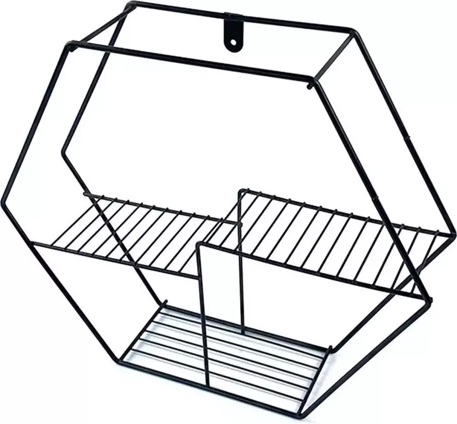 WDMT Wandrek zeshoekig van ™ 40 x 40 x 10 cm Metalen zeshoekige wand decoratie zeshoekig Industriële wandrekken van metaal Eenvoudig te bevestigen Zwart
