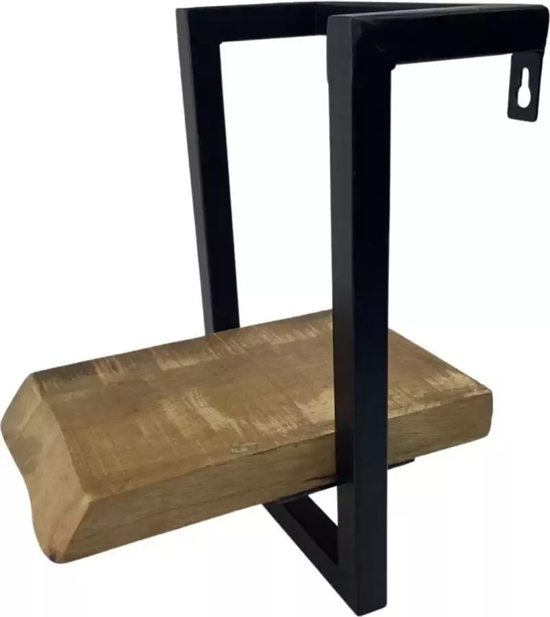 WDMT Wandrek Zwevend wandrek hout metaal 1-laags van ™ 24 x 20 x 30 cm Industriële wand decoratie vervaardigd uit hout en metaal Bruin