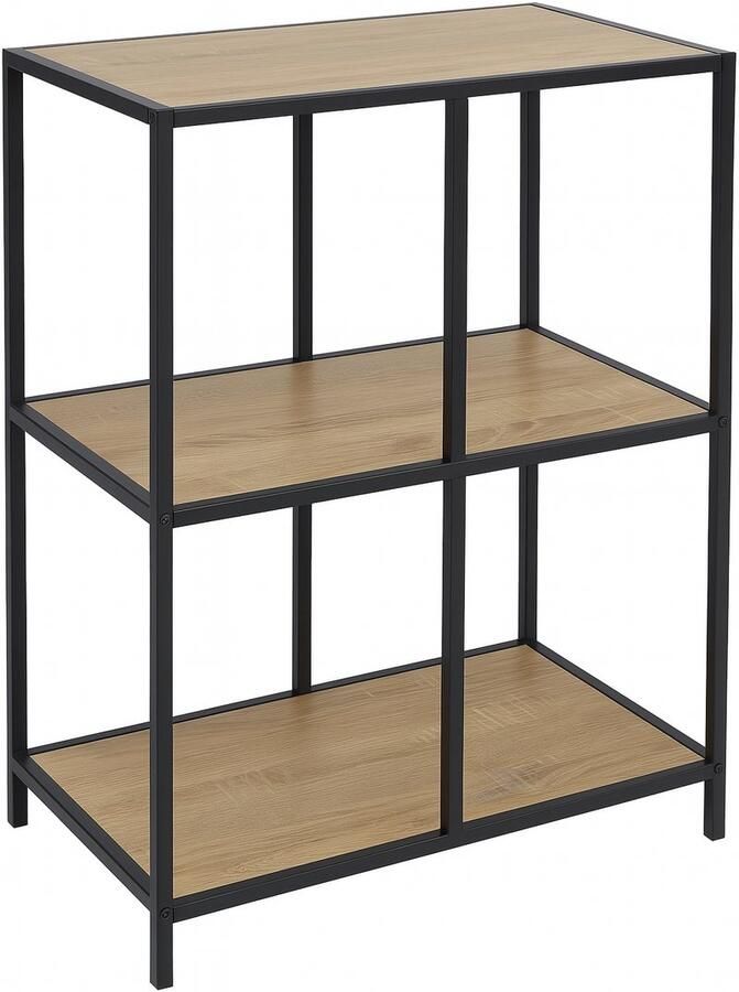 WDMT Bruine Metalen Boekenkast Met Houten Planken Billy 66 5 x 72 x 32 cm Compacte Opbergkast 4 Vakken Boekenkast Multifunctionele Vakkenkast Metaal Houten Planken Bruin