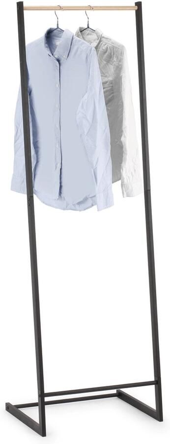 WDMT Minimalistisch Kledingrek van Metaal en Hout – 50 x 40 x 160 cm – Stijlvol en Compact Kledingrek voor Slaapkamer Hal of Woonruimte – Stevig & Ruimtebesparend – Scandinavisch Design – Mat Zwart