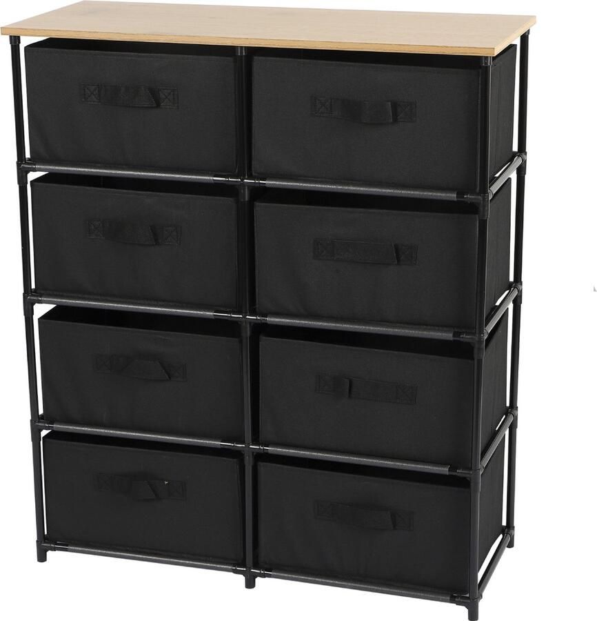 WDMT Opbergkast met 8 Stoffen Lades – Smalle Ladekast met Metalen Frame – Organizer voor Slaapkamer Hal & Kantoor – Compact & Lichtgewicht – Zwart