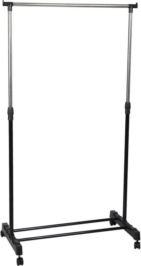 WDMT Verstelbaar Kledingrek op Wieltjes – 80x42x(95–175) cm – Mobiel Kledingrek van Metaal & Kunststof – Duurzaam Kledinghangerrek voor Hal Slaapkamer & Winkel – Eenvoudige Montage – Zwart