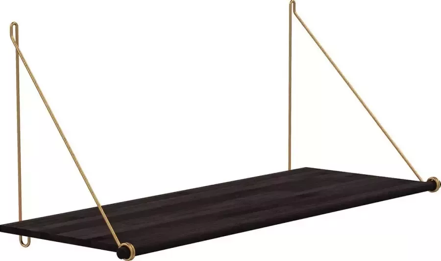 We Do Wood Loop Shelf Dark Bamboe boekenplank Brass B72 x H31 x D26 cm Goud
