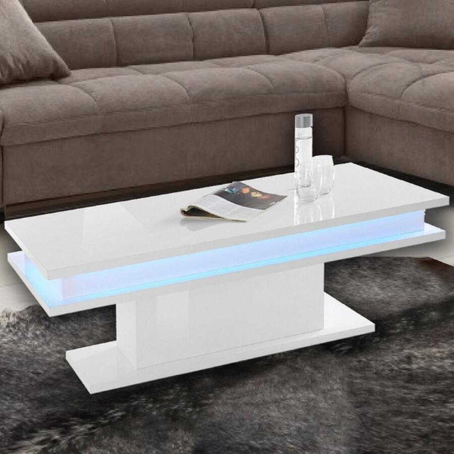 Webfurniture EMOB Salontafel Little Big Inclusief verlichting 100 x 55 x 42 cm High Gloss White Web-Furniture Salontafels outlet Wit; Hoogglans wit MDF Salontafels outlet Op voorraad
