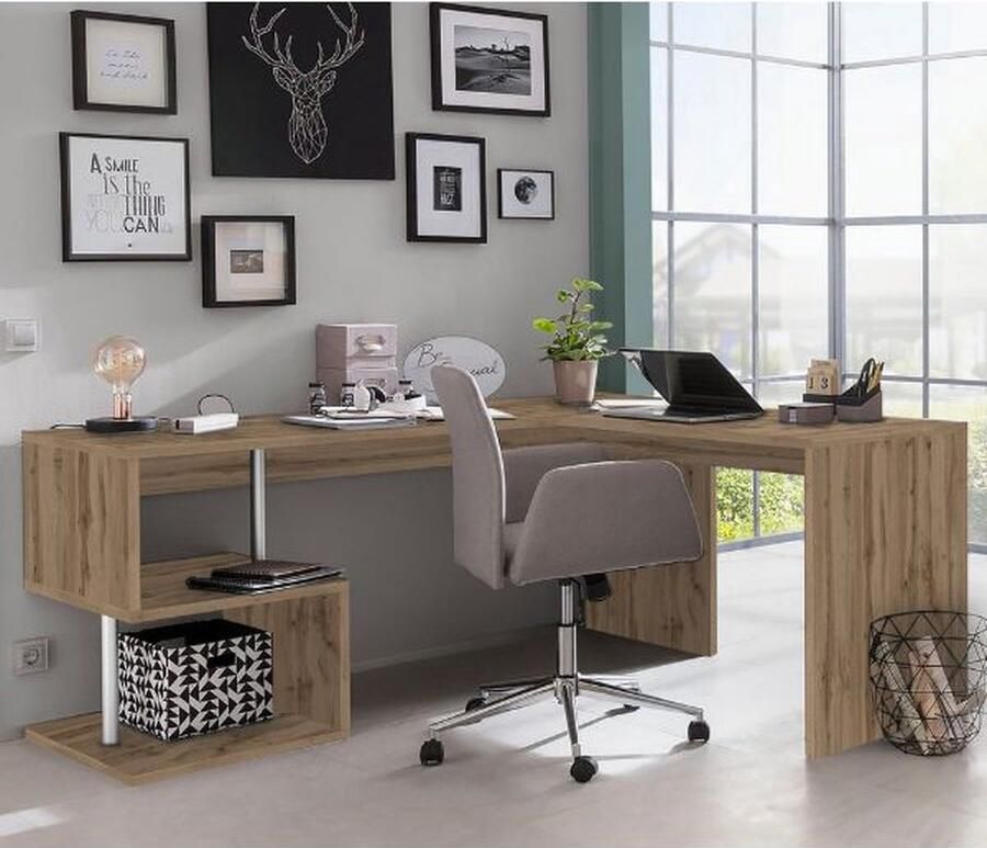 Webfurniture Hoekbureau Estiver 160 x 60 x 77 5 cm Wotan Oak-design
