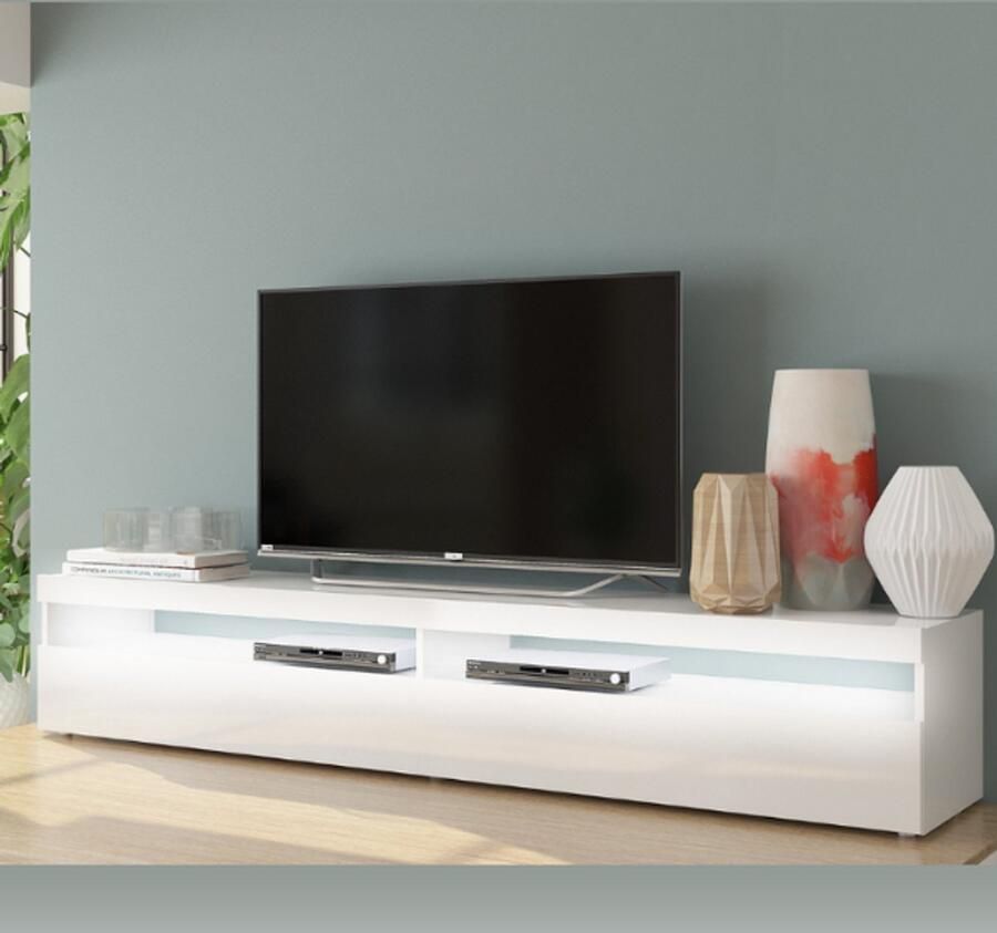 Webfurniture TV Meubel tv-meubel Burrata x 45 x 36 2 High Gloss White 200cm Wit; Hoogglans wit