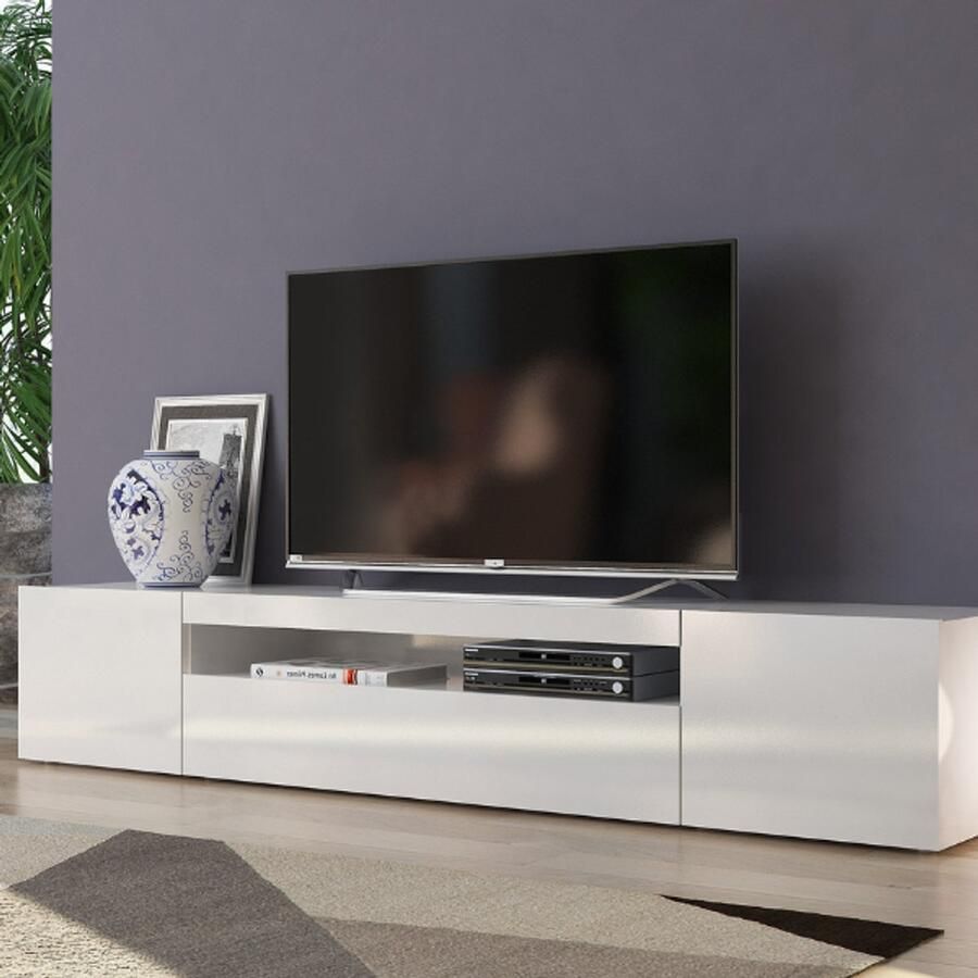 Webfurniture TV Meubel tv-meubel Cosmopolitan x 40 x 36 5 High Gloss White 200cm Wit; Hoogglans wit
