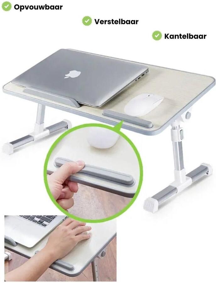 WEBZONPLUS Laptoptafel voor op bed Laptopstandaard kantelbaar verstelbare Bedtafel Wit