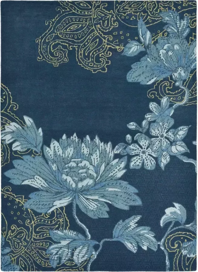 Wedgwood Fabled Floral Navy 37508 Vloerkleed 200x280 Rechthoek Laagpolig Tapijt Klassiek Blauw Goud