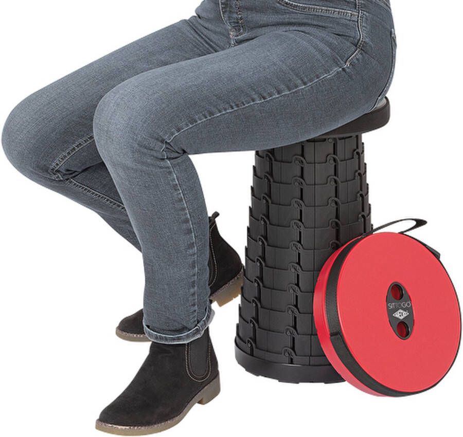 Wedo Telescopische kruk SITTOGO Ø 255 x H 65-440 mm belastbaar tot 130 kg met draaggreep & schouderriem kunststof rood of zwart