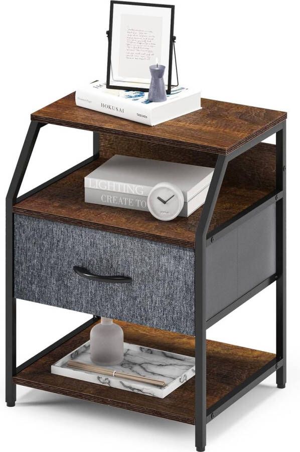 WEEU SHOP YOLO nachtkastjes bijzettafel nachtkastje met opbergplank en stoffen lade nachtkastje ‎42 x 35 x 52 cm - Foto 2