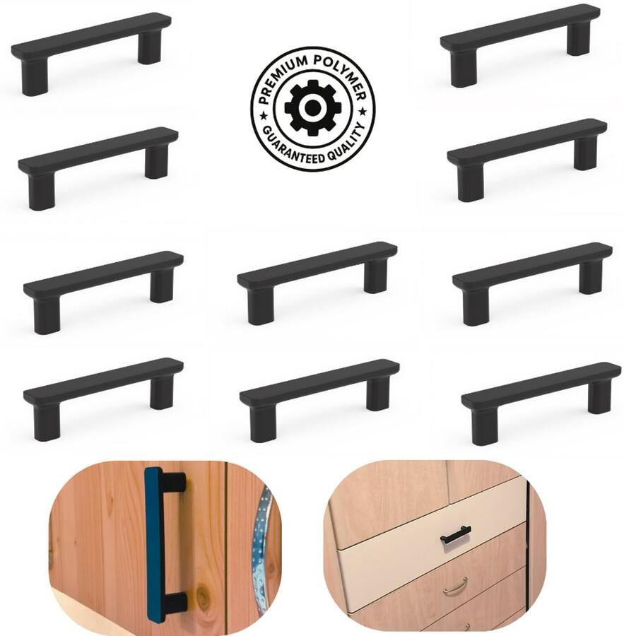 Wehl Commerce Handgreep zwart polymeer 128 MM Stylish- 10 Stuks Handgrepen keukenkastjes Handgrepen voor deurtjes Handgrepen Kast Handgreep keukenkastjes Handgreep kast Meubelbeslag Keukengreep deurgreep zwart- handgrepen voor deurtjes handgrepen