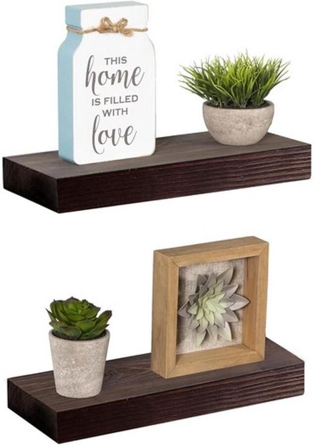 Welland Bradley 12 7 cm diep smal zwevende plank set van 2 handgemaakte houten wandplank rustieke planken wandbevestiging (bruin 30 5 cm)