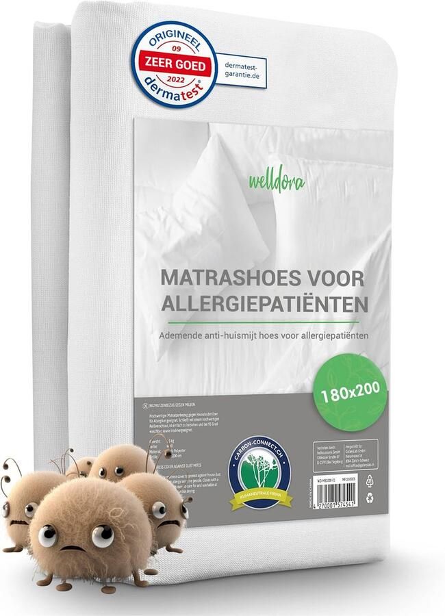 Welldora Premium Anti-Allergie Matrashoes 180x200x20 cm met Rits Getest Encasing Tegen Huisstofmijt Oeko-Tex Gecertificeerd Matras Hoes Wasbaar tot 95°C Voor Allergieën en gevoelige Huid Anti-Mijt Beddengoed voor Matrasbescherming
