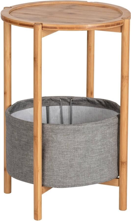 Wenko Bijzettafel BAHARI bamboe met stoffen opbergmand rond - Foto 7