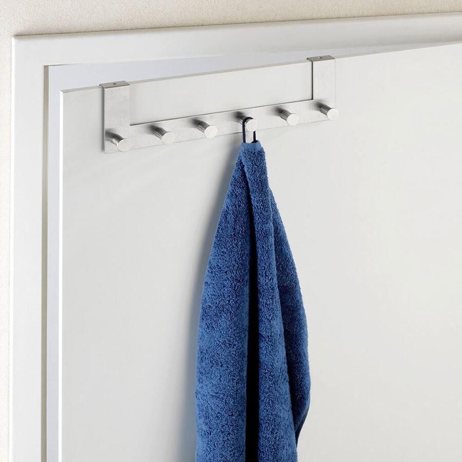 Wenko Deurkapstok opdekdeur 6 haken Zilver Ophangen zonder boren Geschikt voor opdekdeur Geschikt voor stompe deur