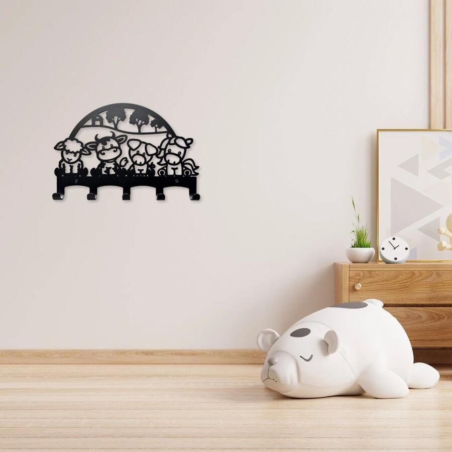 Weterings Store Metalen Kinderkapstok – Boerderij Thema – 5 Haken – Duurzaam & Makkelijk te Bevestigen - Foto 2