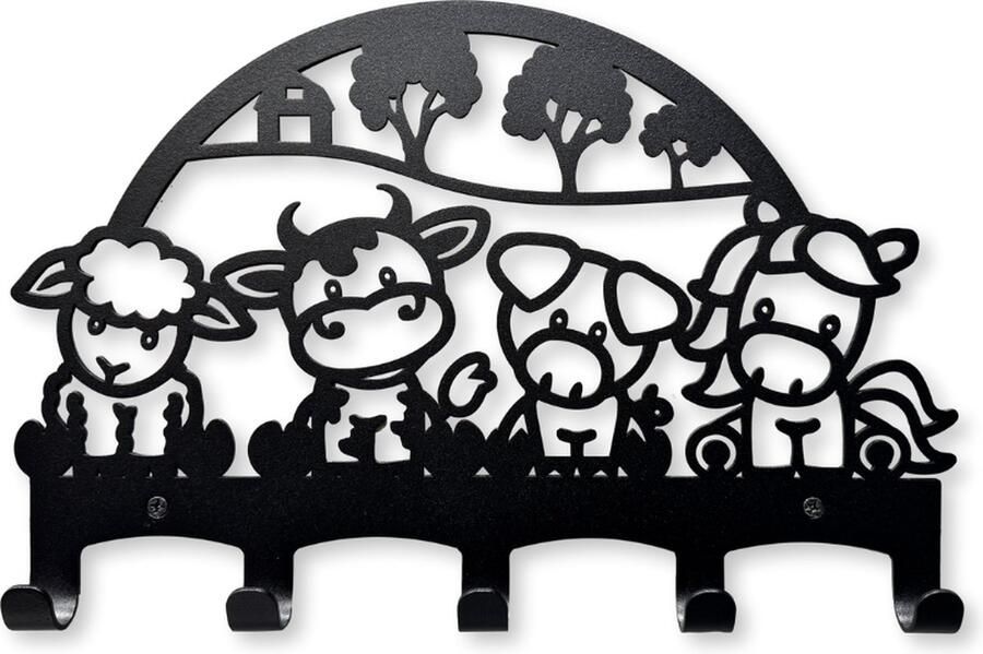 Weterings Store Metalen Kinderkapstok – Boerderij Thema – 5 Haken – Duurzaam & Makkelijk te Bevestigen