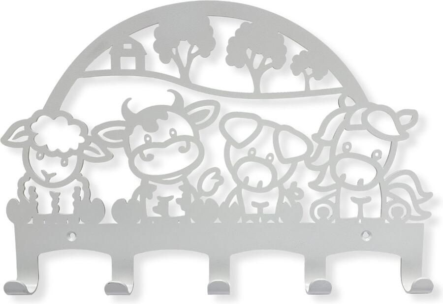 Weterings Store Metalen Kinderkapstok – Boerderij Thema – 5 Haken – Duurzaam & Makkelijk te Bevestigen