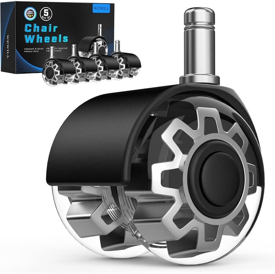 WEWILL Bureaustoelwielen 11 x 22 mm soepele en stille wielen voor harde vloeren parket tapijt laminaat bureaustoel voor gamingstoelen rubberen wielen geen krassen in de vloer 5 stuks