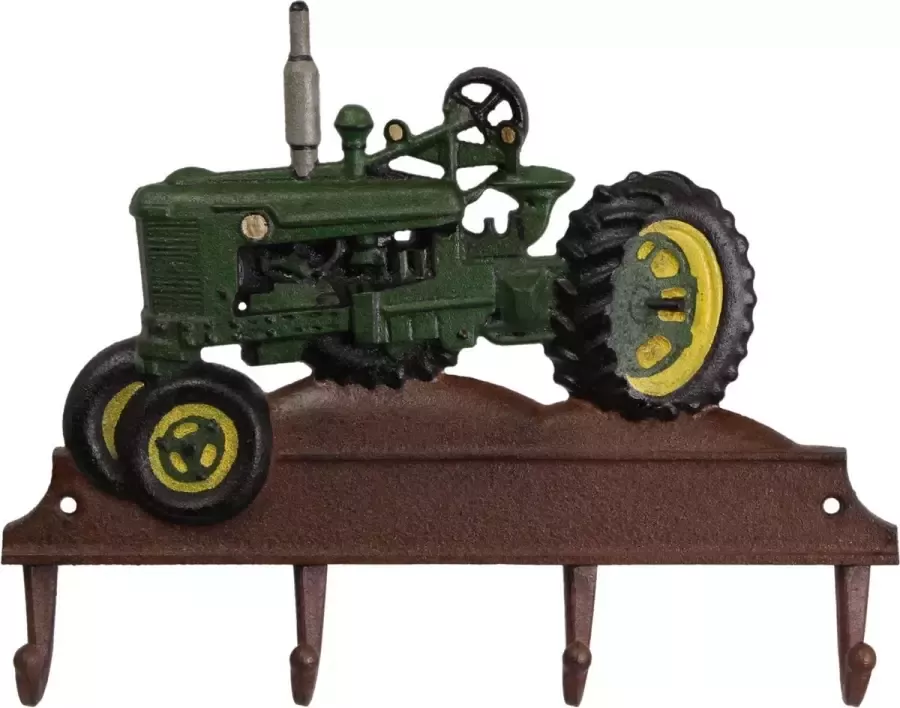 Wexdeco een gietijzeren kapstok tractor groen 27 5x35 5 cm