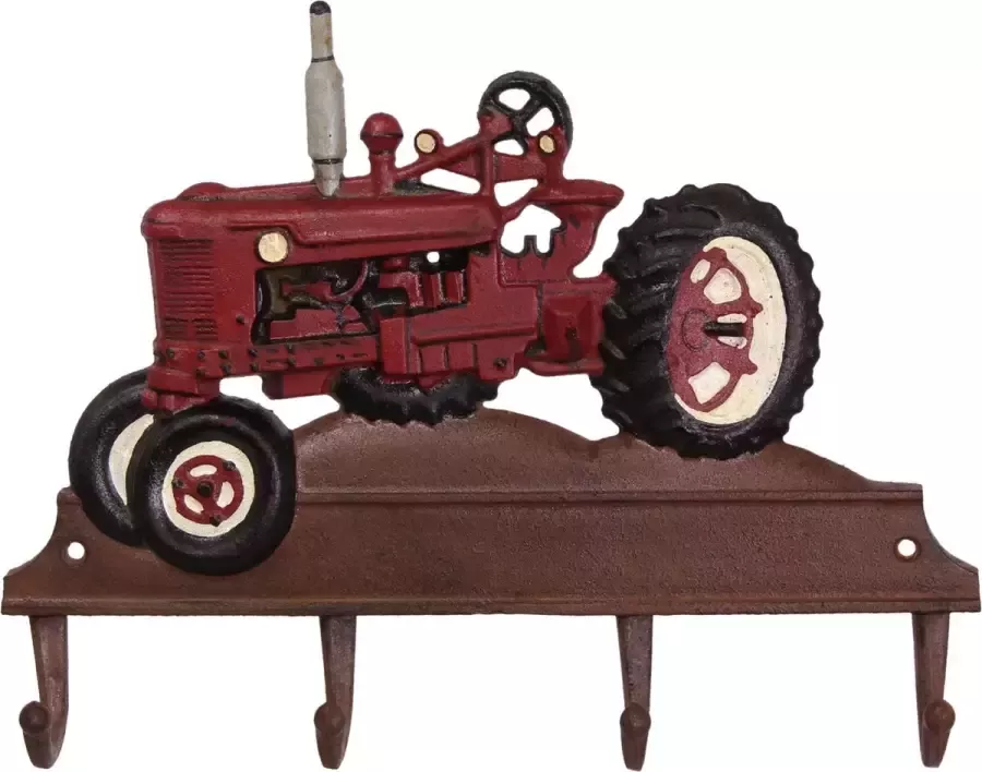 Wexdeco een gietijzeren kapstok tractor rood 27 5x35 5 cm