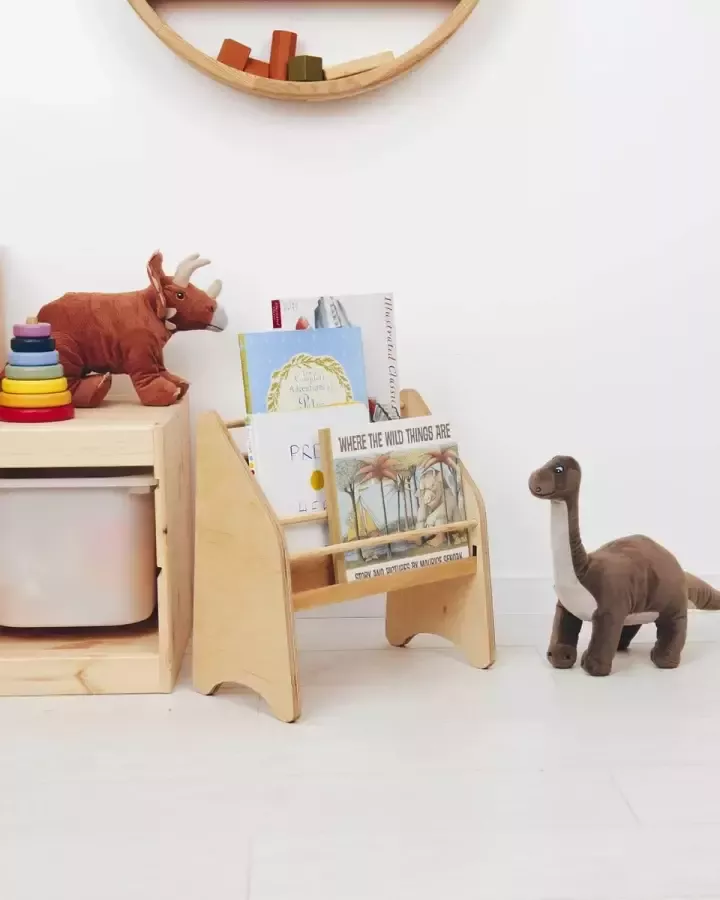 WFL houten kinderboekenrek Naturel hout 61.9 x 53 8 cm Montessori boekenkast voor kinderen kinderboeken- speelgoedrek kinderkamerkast bookcase opbergrek