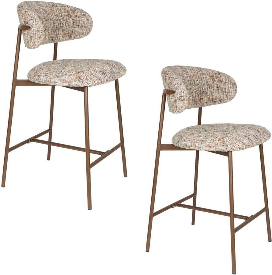 White label living Counter chair Claes Set 2 krukken Stof multiclour Poten hout