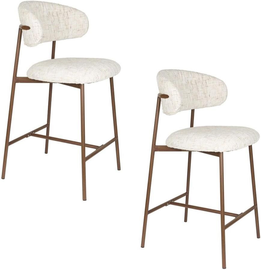 White label living Counter chair Claes Set 2 krukken Stof offwhite Poten hout