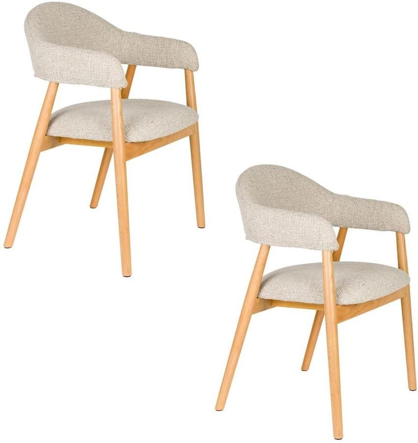 White label living Eetkamerstoel Indy naturel Set 2 zitting stof beige poten eikenhout
