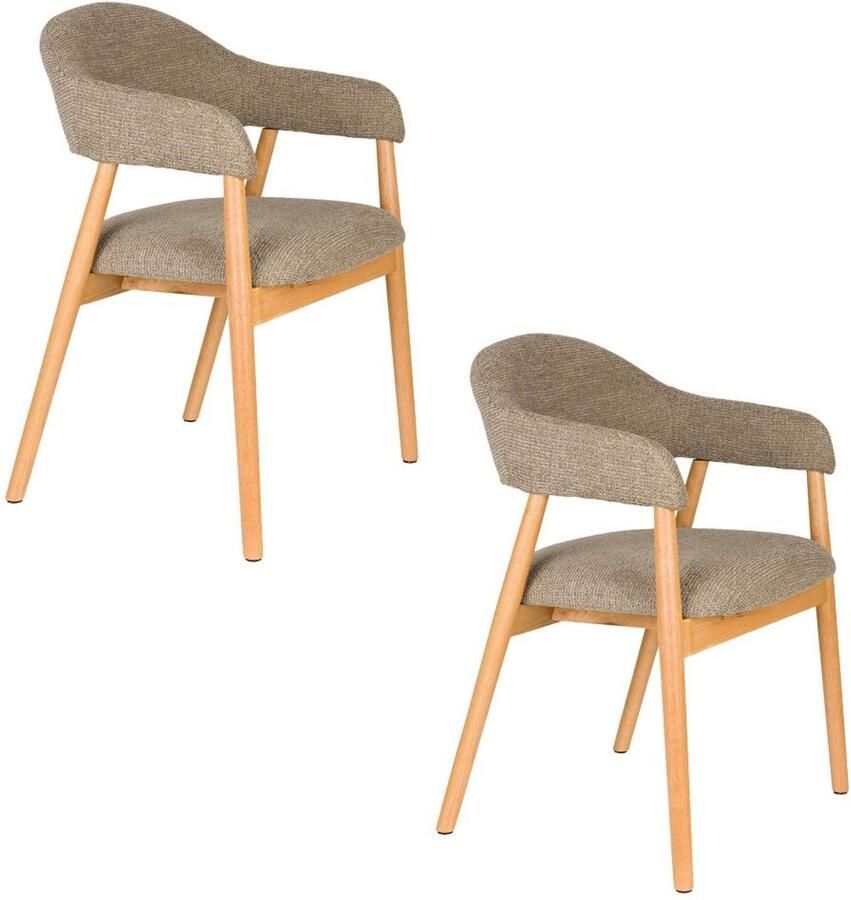 White label living Eetkamerstoel Indy naturel Set 2 zitting stof bruin- poten eikenhout