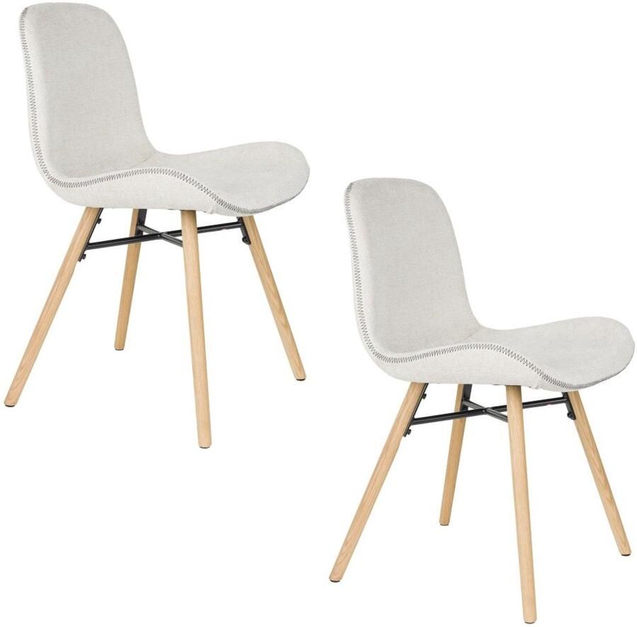 White label living Eetkamerstoel Lester beige Set 2 gestoffeerde zitting metalen poten
