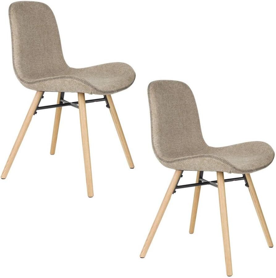 White label living Eetkamerstoel Lester bruin Set 2 gestoffeerde zitting metalen poten