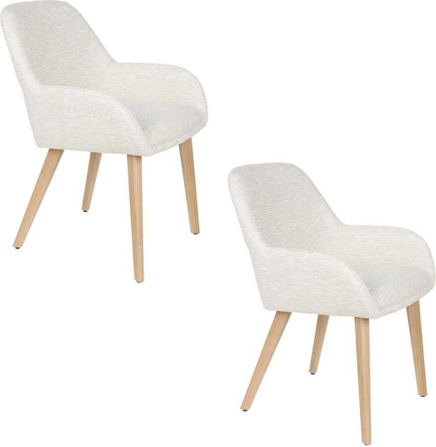 White label living Eetkamerstoel Loua gebroken wit- Set 2 zitting stof poten hout