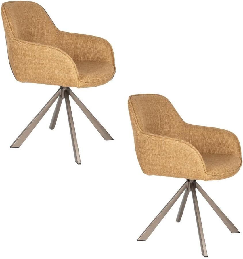 White label living Eetkamerstoel Toye oker Set 2 zitting stof poten metaal draaibaar