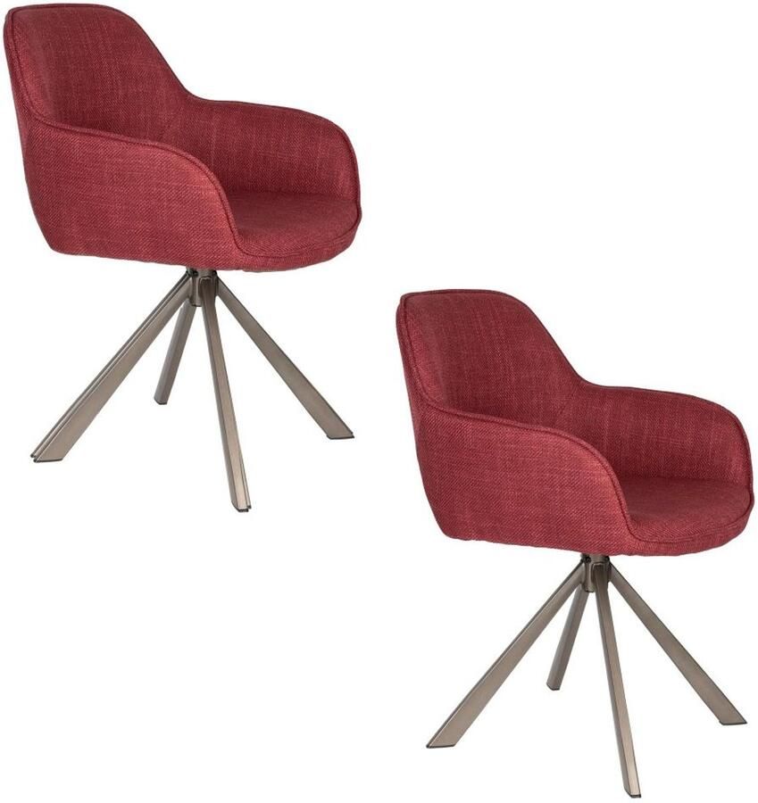 White label living Eetkamerstoel Toye rood Set 2 zitting stof poten metaal draaibaar