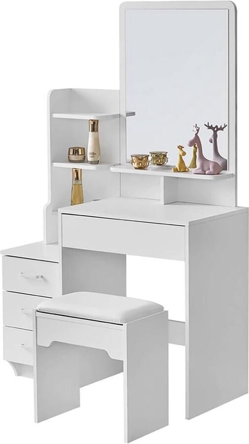 White-Label Make Up Tafel met Spiegel Kaptafel Voor Vrouwen & Meisjes Wit