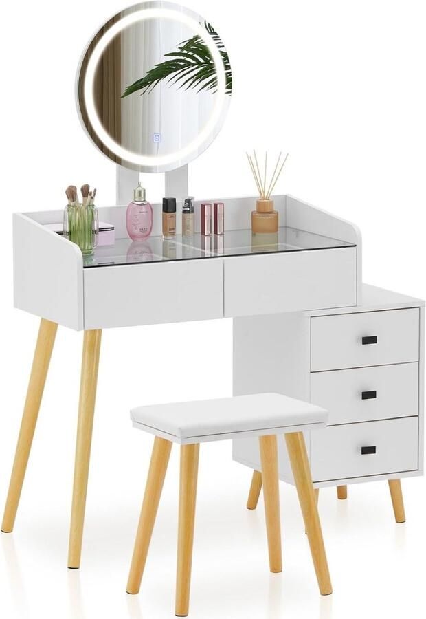 White-Label Make Up Tafel met Spiegel Kaptafel Voor Vrouwen & Meisjes Wit