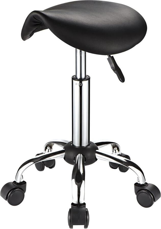 White-Label Zadelkruk op Wielen Kapperskruk Ergonomisch Tabouret Zwart