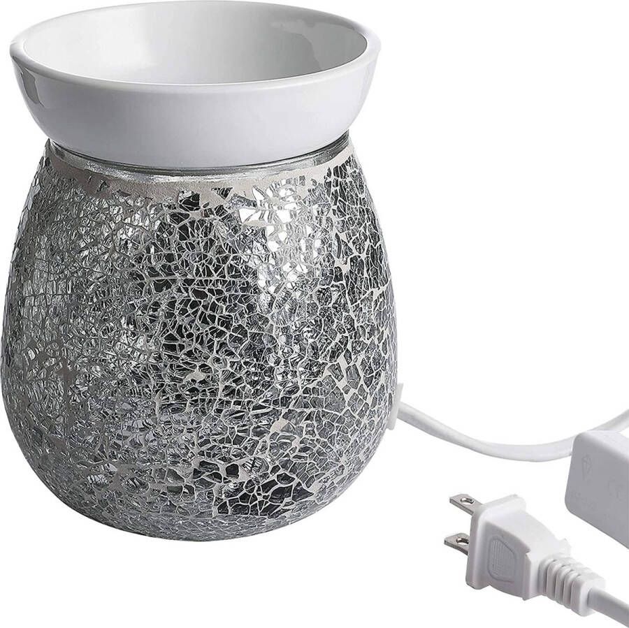 WHOLE HOUSEWARES HELE HUISHOUDELIJKE ARTIKELEN Geur- en kaarsenwarmer van mozaïekglas voor het verwarmen van geurkaarsen Elektrische wasverwarmer Decoratieve lamp van 4 9 x 5 7 inch Geweldig als cadeau en decoratie voor thuis (ivoor zilver) - Foto 3