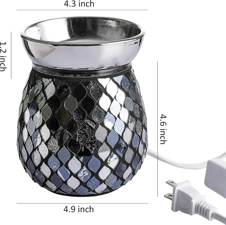 WHOLE HOUSEWARES HELE HUISHOUDELIJKE ARTIKELEN Geur- en kaarsenwarmer van mozaïekglas voor het verwarmen van geurkaarsen Elektrische wasverwarmer Decoratieve lamp van 4 9 x 5 7 inch Geweldig als cadeau en decoratie voor thuis (ivoor zilver) - Foto 2