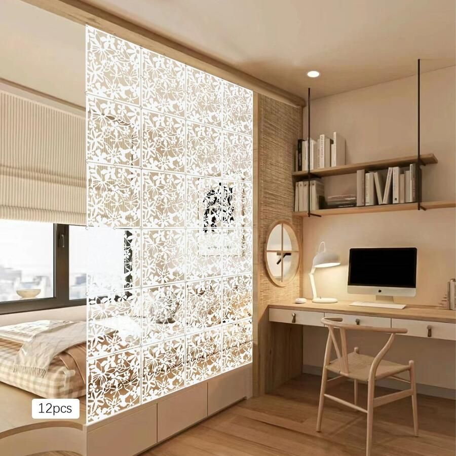 Whoopr 12-Delig Kamer Scheidingsscherm Kamerscherm 12 stuks Wandpanelen Decoratie Wanddecoratie voor Woonkamer Slaapkamer of Kantoor 40x40 cm per paneel