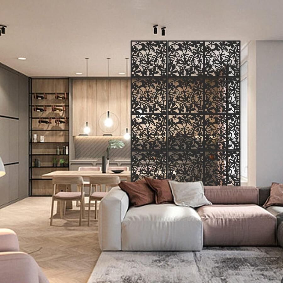 Whoopr 24-delig Kamerscherm Bloemen Patroon Scheidingswand Ruimteverdeler Wandpanelen Decoratie Room Divider Screen Woonkamer Stevig & Flexibel Duurzaam Kunststof 24 stuks Makkelijk Te Monteren 40x40 cm per paneel Dikte: 0.1 cm