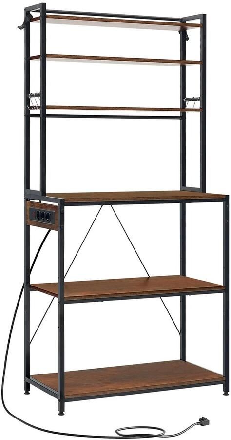 Whoopr Keukenrek met Stopcontact – Stellingkast Bakkerskast – 6 Lagen Staand Rek Opbergrek Keuken – Hout & Metaal – 80x40x167 cm Bruin