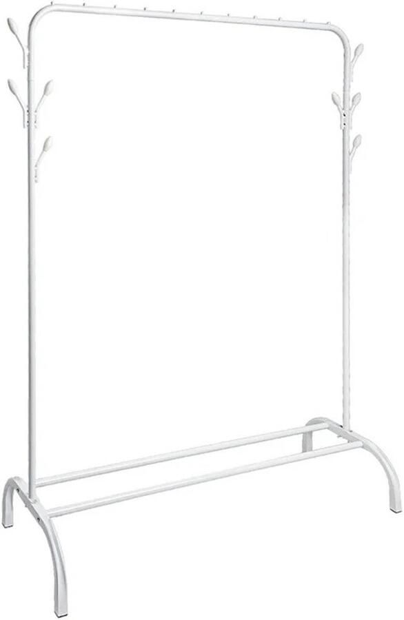 Whoopr Kledingrek & Schoenenrek – 154x43x105 cm – Vloerstaand Garderoberek met Planken en Haken – Organizer voor Kleding Schoenen & Tassen – Slaapkamer Kapstok Wit