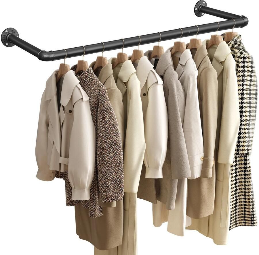 Whoopr Kledingroede – Kledingstang met Muurbevestiging – 92x30x7 5 cm – Kledingrek Sterke Garderobestang voor Wandmontage